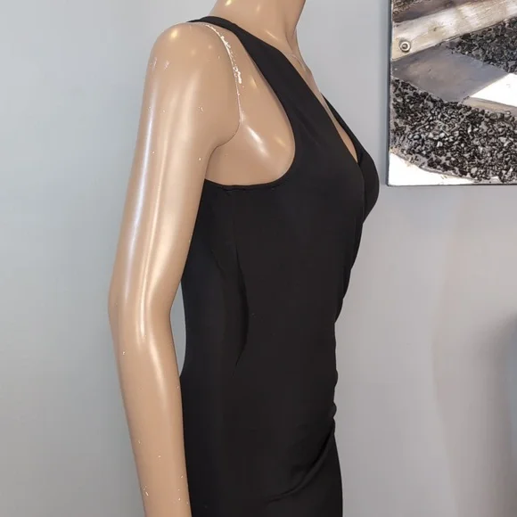 Michael Kors Asymmetric Midi Dress Gold Zipper Sleeveless Black Size Medium - Picture 9 of 12